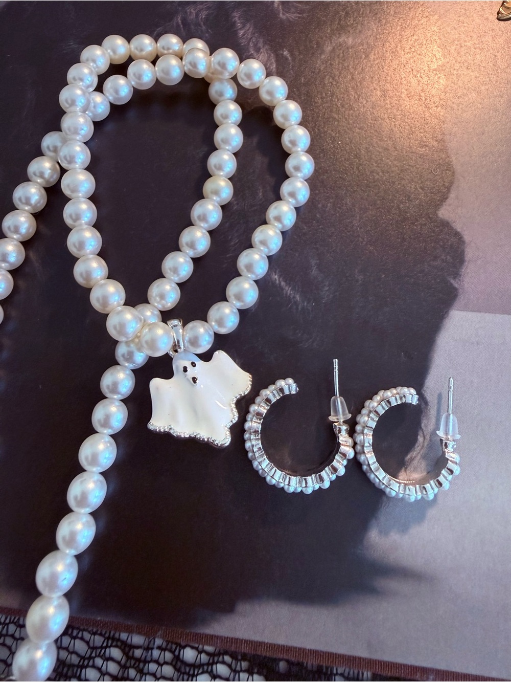 White Pearl Beaded Pierced Hoop Earrings